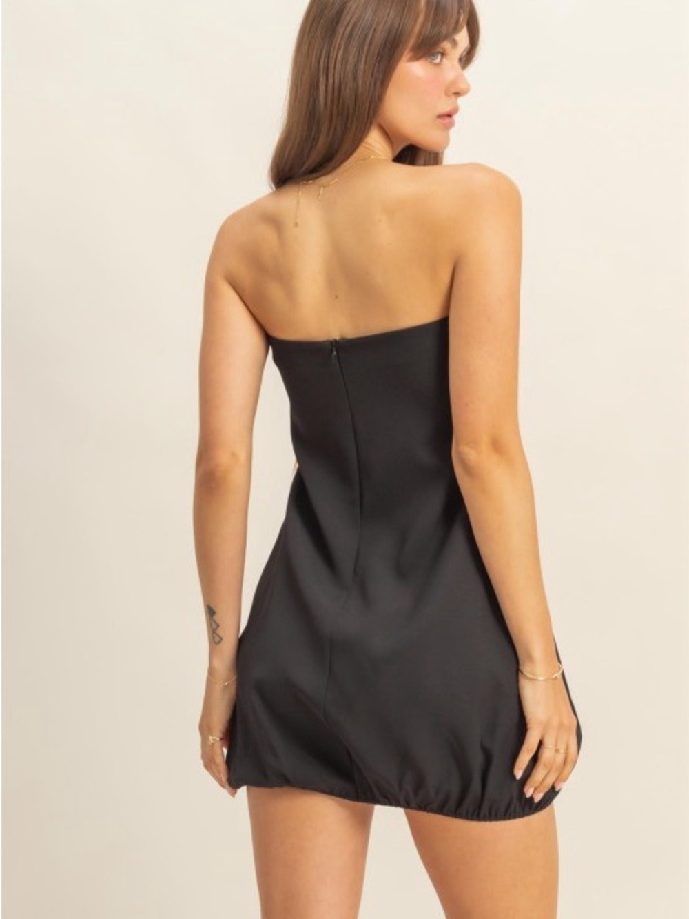 Classic Black Strapless Bubble Hem Mini Dress New - Picture 4 of 10